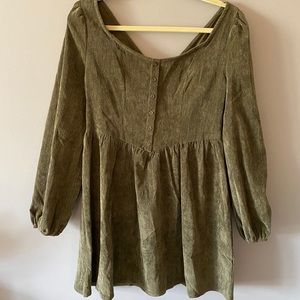 Long Sleeve Army Green Corduroy Dress